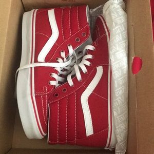 red and white high top vans